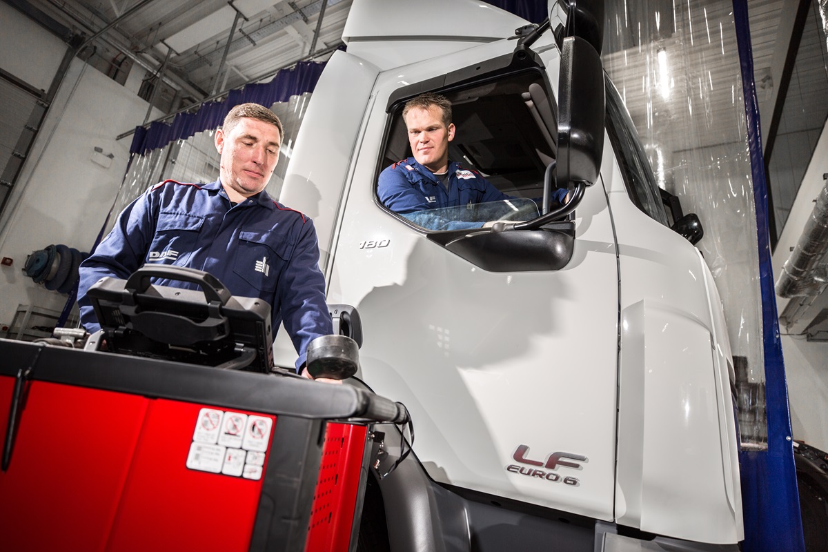 DAF technician working in workshop dealership